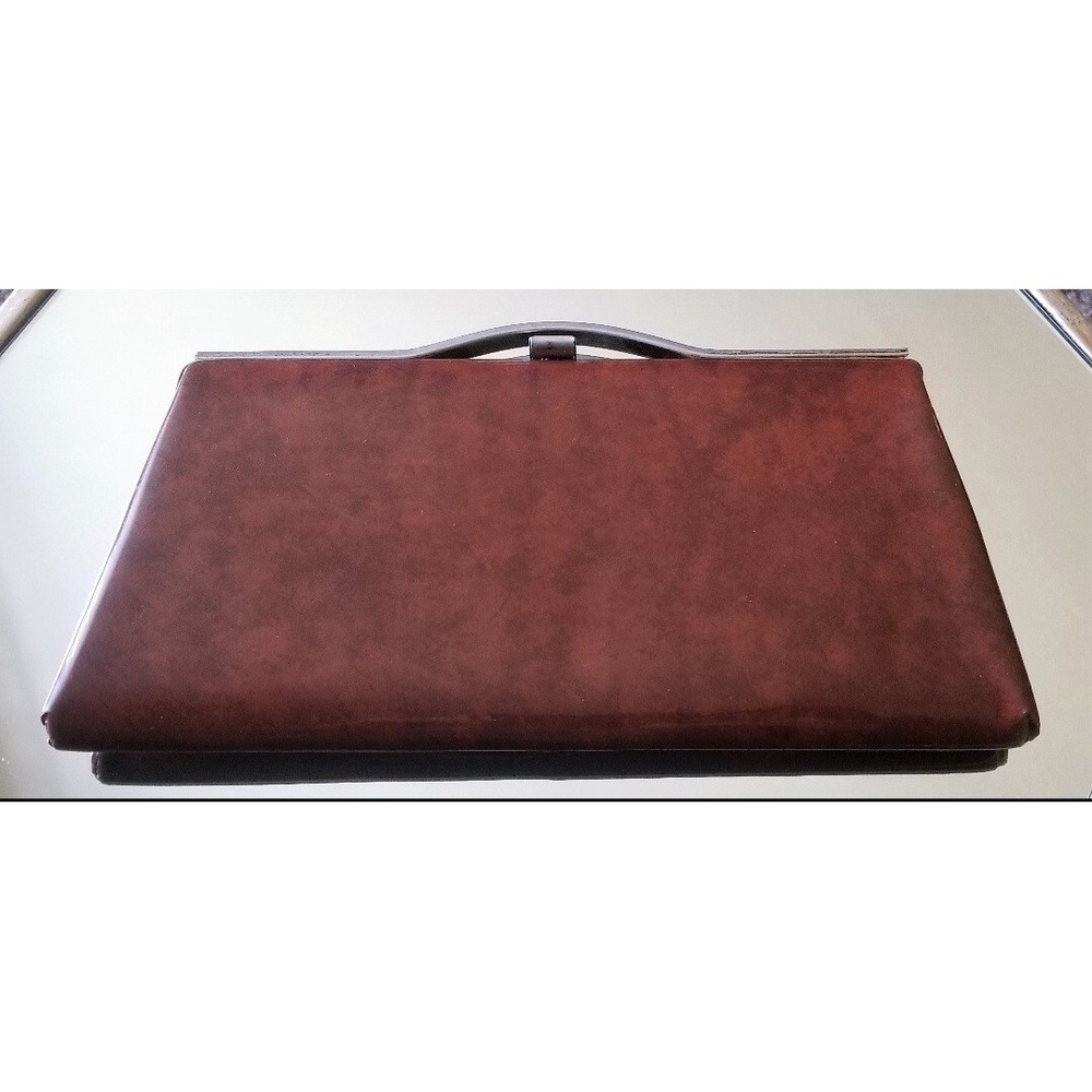 Vintage 50s Brown Vinyl Clutch Purse Mid Century - Picture 1 of 7